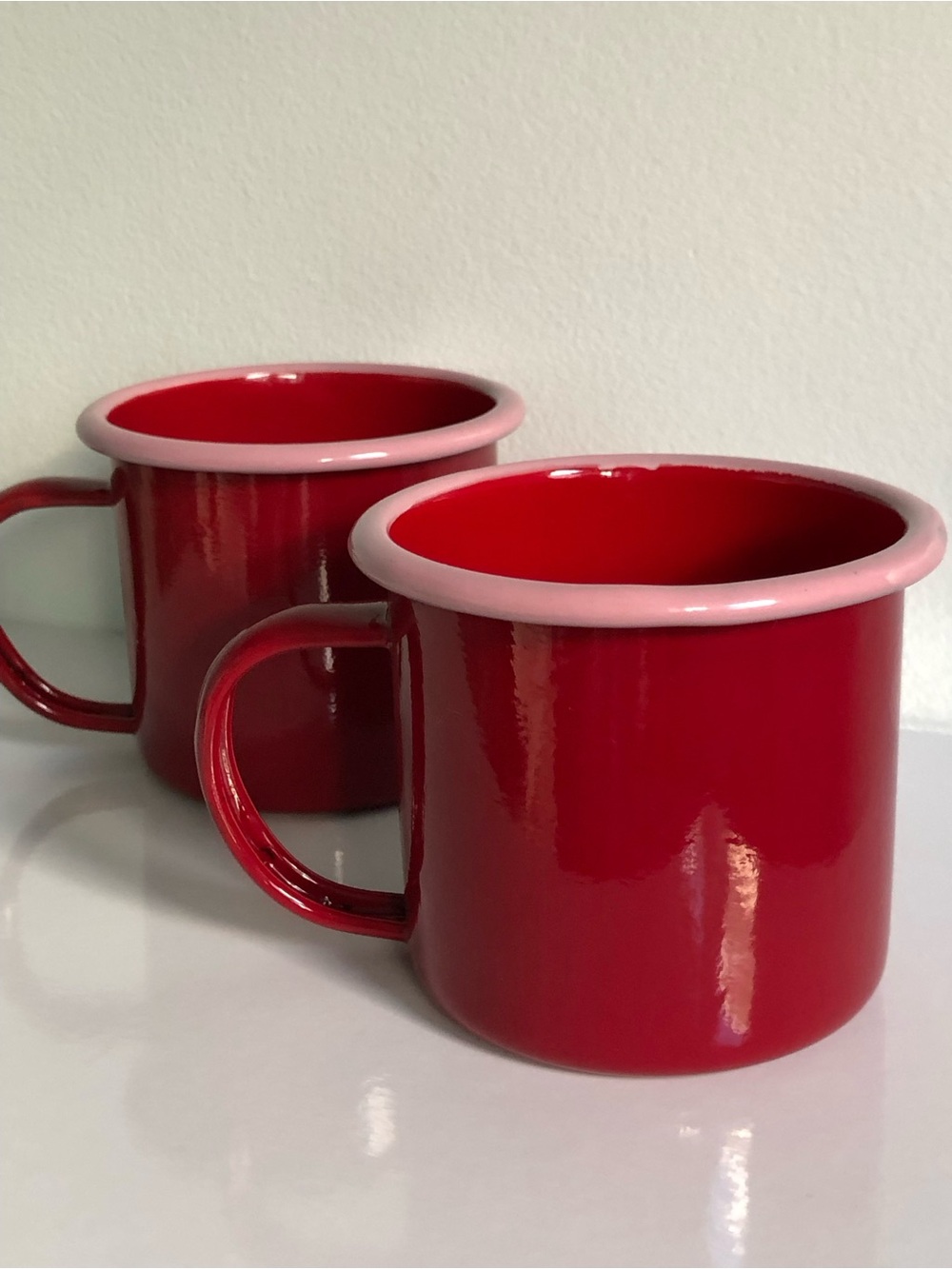 Boho Gorpcore Red Enamel Camping Mug with Pink Rim
